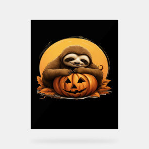 Sleeping Sloth and Halloween Pumpkin Classic T-Shi Acrylic Sign