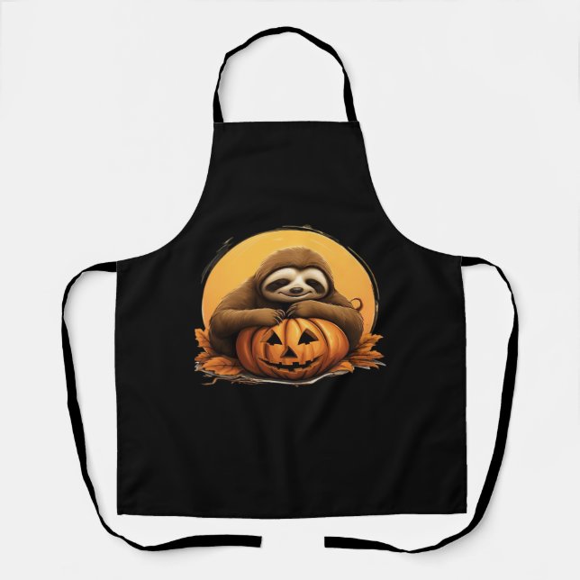 Sleeping Sloth and Halloween Pumpkin Classic T-Shi Apron (Front)