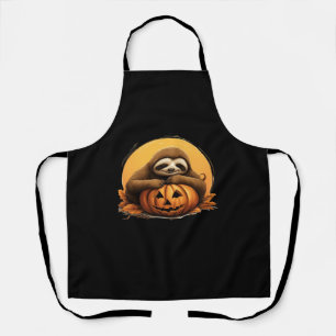 Sleeping Sloth and Halloween Pumpkin Classic T-Shi Apron