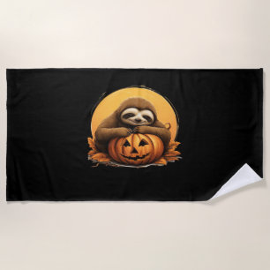 Sleeping Sloth and Halloween Pumpkin Classic T-Shi Beach Towel
