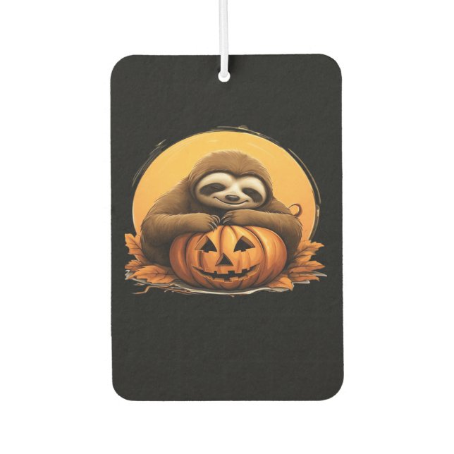 Sleeping Sloth and Halloween Pumpkin Classic T-Shi Car Air Freshener (Front)