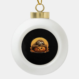 Sleeping Sloth and Halloween Pumpkin Classic T-Shi Ceramic Ball Christmas Ornament