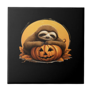 Sleeping Sloth and Halloween Pumpkin Classic T-Shi Ceramic Tile
