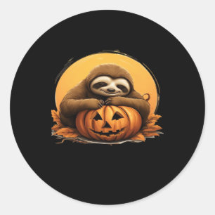 Sleeping Sloth and Halloween Pumpkin Classic T-Shi Classic Round Sticker