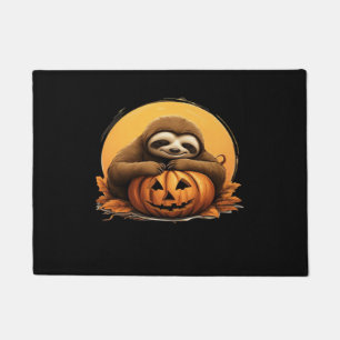 Sleeping Sloth and Halloween Pumpkin Classic T-Shi Doormat