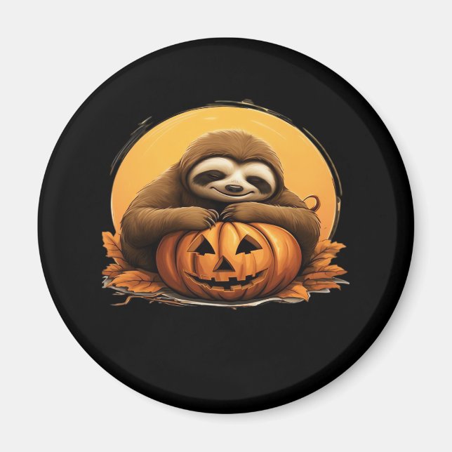 Sleeping Sloth and Halloween Pumpkin Classic T-Shi Magnet (Front)