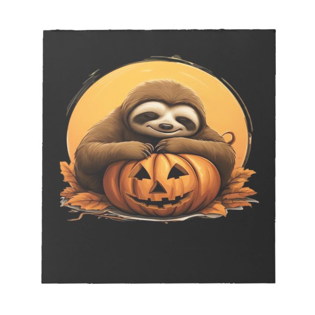 Sleeping Sloth and Halloween Pumpkin Classic T-Shi Notepad (Front)