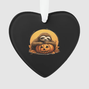 Sleeping Sloth and Halloween Pumpkin Classic T-Shi Ornament