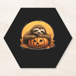 Sleeping Sloth and Halloween Pumpkin Classic T-Shi Paper Coaster