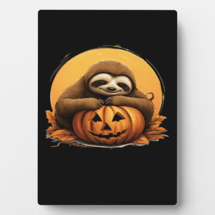 Sleeping Sloth and Halloween Pumpkin Classic T-Shi Plaque