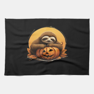 Sleeping Sloth and Halloween Pumpkin Classic T-Shi Tea Towel