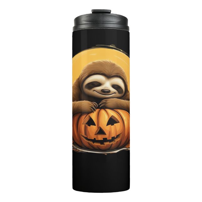Sleeping Sloth and Halloween Pumpkin Classic T-Shi Thermal Tumbler (Front)