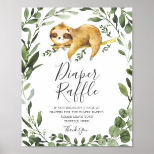 Sleeping Sloth Baby Shower Diaper Raffle Sign