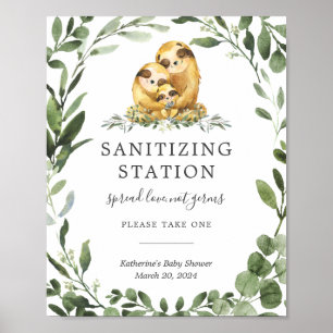 Sleeping Sloth Baby Shower Sanitising Station Sign