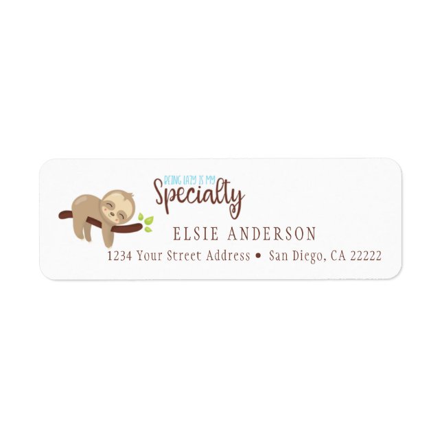 Sleeping Sloth Being Lazy Return Address | Label (Front)