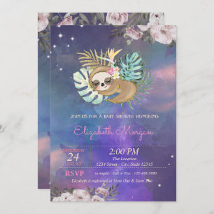 Sleeping Sloth Floral Watercolor Baby Shower  Invitation