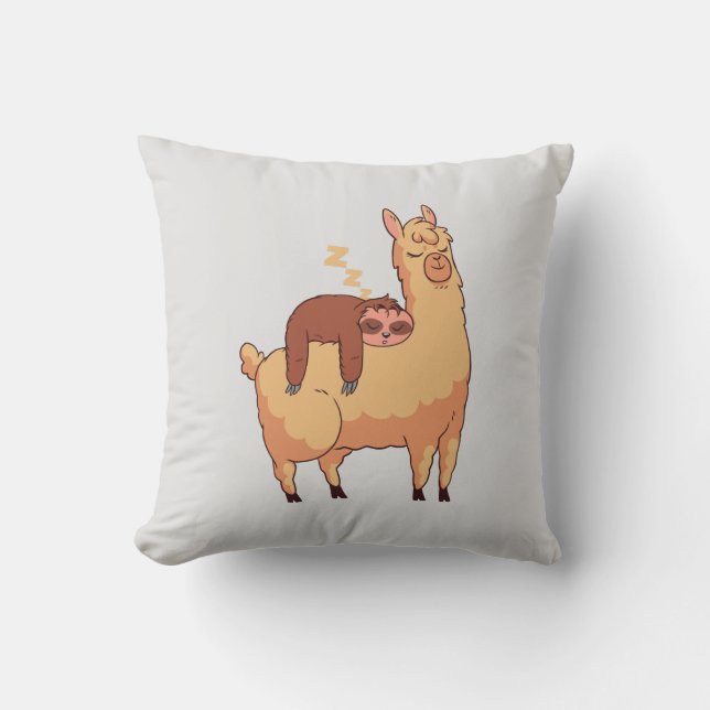 Sleeping Sloth Hitches a Ride on a Llama Cushion (Front)