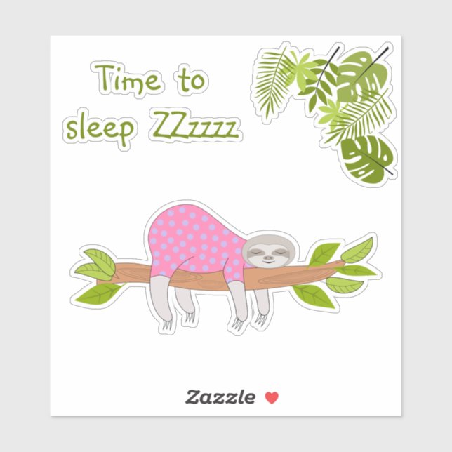 Sleeping Sloth in Pink Vinyl Sticker (Sheet)