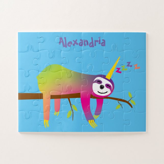 Sleeping Slothicorn Kids Personalised Jigsaw Puzzle (Horizontal)