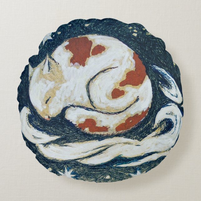 Sleeping Space Cat among Stars Round Cushion (Front)