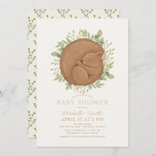 Sleeping Squirrel Greenery Baby Shower Invitation