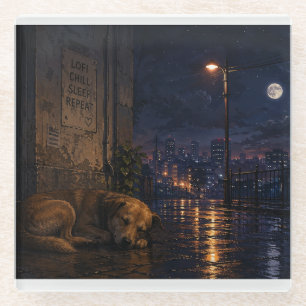 sleeping street dog glass coaster