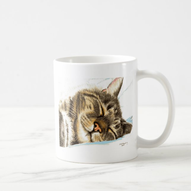 Sleeping tabby cat coffee mug (Right)