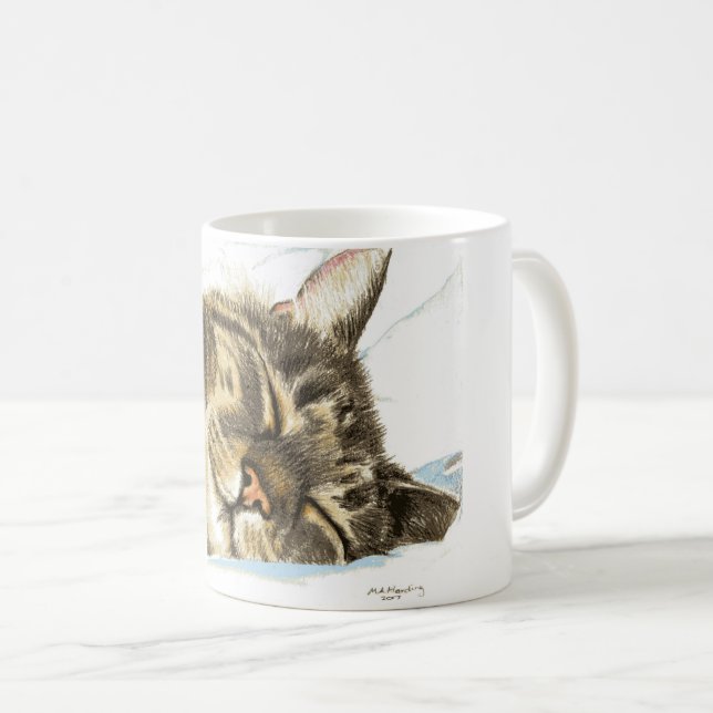 Sleeping Tabby Cat Coffee Mug (Front Right)