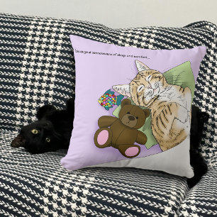 Sleeping Tabby Cat Comfort Cute Cosy Lavender Cushion