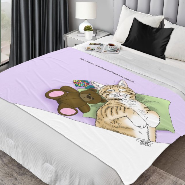 Sleeping Tabby Cat Comfort Cute Cosy Lavender Fleece Blanket (Creator Uploaded)