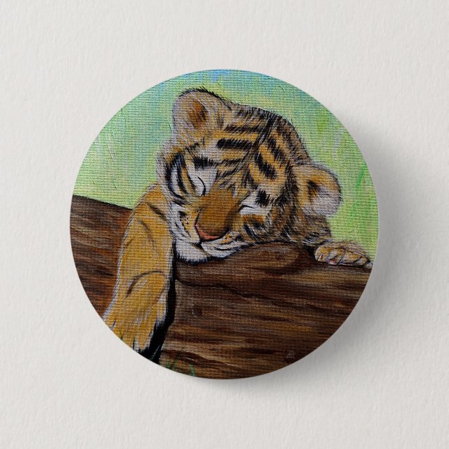 Sleeping Tiger Cub Painting 6 Cm Round Badge (Front)