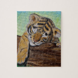 Sleeping Tiger Cub Painting Jigsaw Puzzle