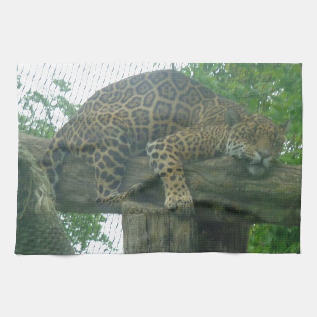 Sleeping Tiger on Tree, Forest, Nature, Wildlife Tea Towel (Horizontal)