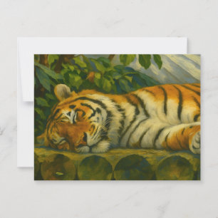 Sleeping Tiger on Wooden Logs Postcard