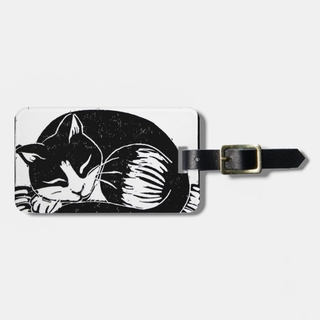 Sleeping Tuxedo Cat Luggage Tag (Front Horizontal)