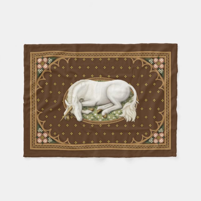 Sleeping Unicorn Antique Brown Mediaeval Fleece Blanket (Front (Horizontal))