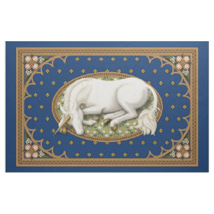 Sleeping Unicorn Blue Mediaeval 1 yd Panel Fabric
