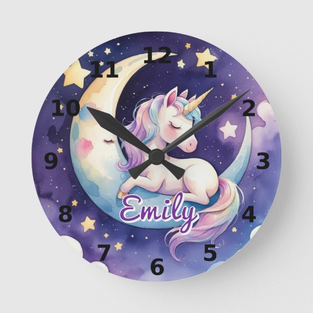 Sleeping Unicorn on Moon Editable Name Clock (Front)