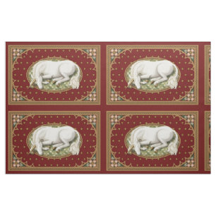 Sleeping Unicorn Red Mediaeval 1/4 yd Panel Fabric