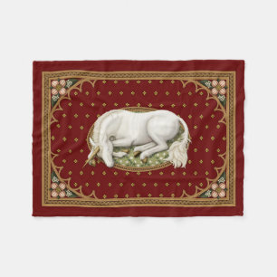 Sleeping Unicorn Red Mediaeval Fleece Blanket