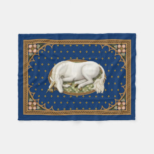 Sleeping Unicorn Royal Blue Mediaeval Fleece Blanket
