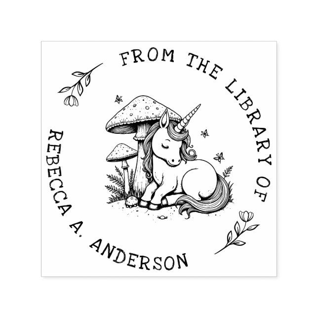 Sleeping Unicorn Toadstool Bookplate Stamp (Design)