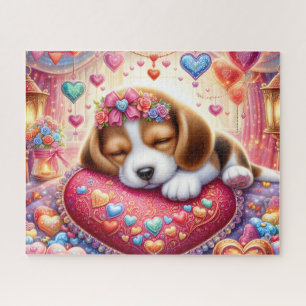 Sleeping Valentine Beagle Puppy Jigsaw Puzzle