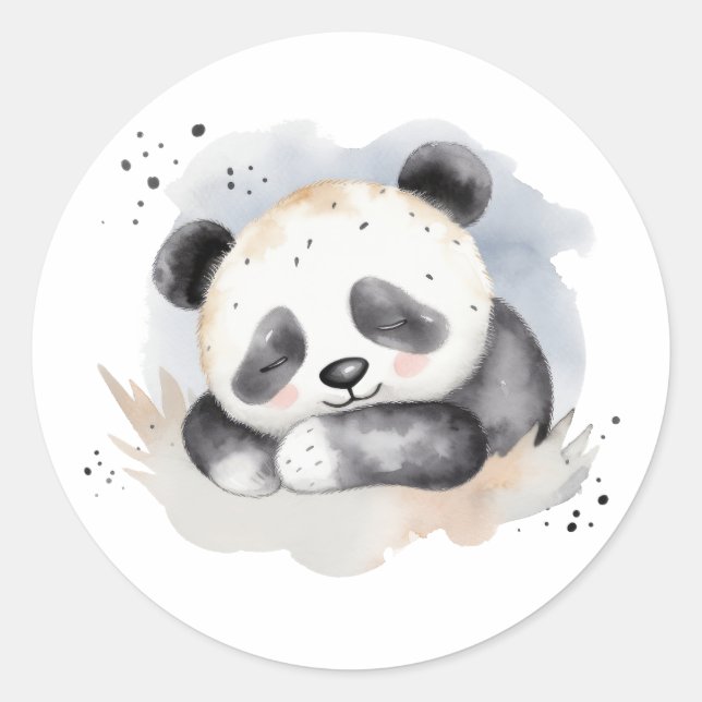 Sleeping Watercolor Baby Panda Bear Classic Round Sticker (Front)