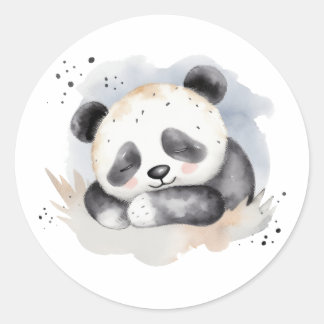 Sleeping Watercolor Baby Panda Bear Classic Round Sticker