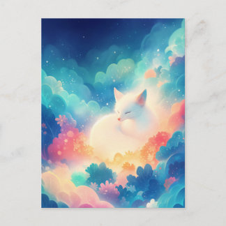 Sleeping White Fox in Magical Clouds Postcard
