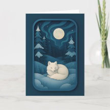 Sleeping White Fox Under Moonlight Card