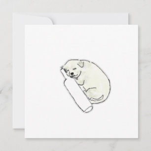 Sleeping White Puppy Resting On Glass Bottle Invitation