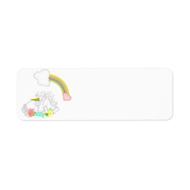 Sleeping White Unicorn Rainbow Floral Fantasy Return Address Label (Front)