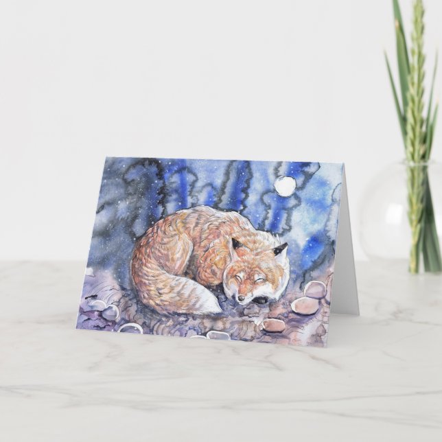 Sleeping Winter Fox Holiday Card (Front)